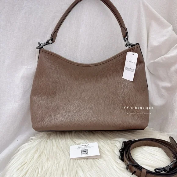 NWT Coach Laurel Shoulder Bag Soft Pebble Leather Dark Stone Taupe Brown CR148 - Picture 3 of 13